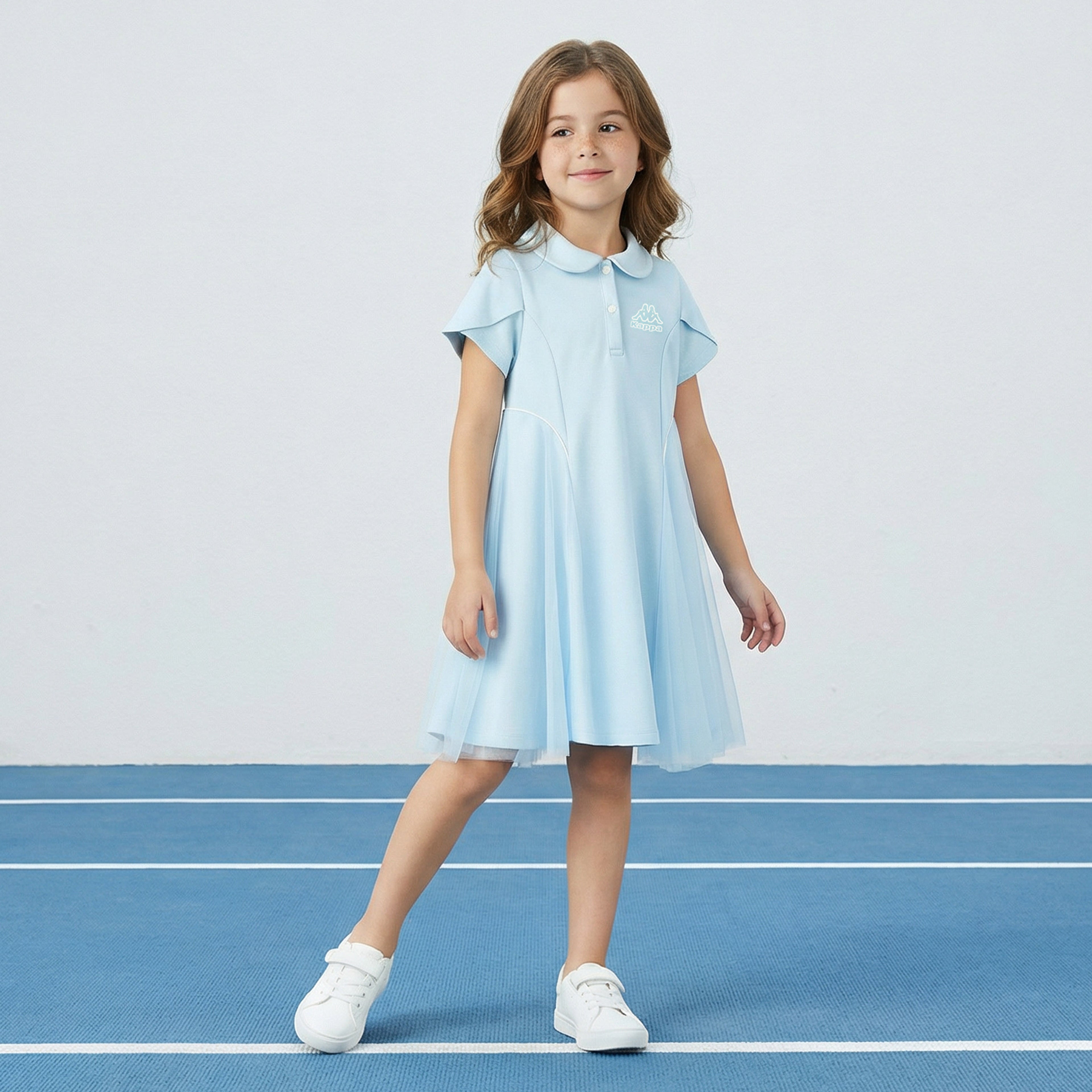 Kappa Collared Short Sleeve Polo Dress with Tulle Overlay - Blue / 2-3 yrs