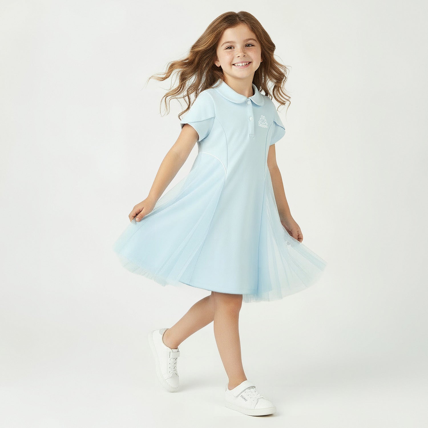 Kappa Collared Short Sleeve Polo Dress with Tulle Overlay