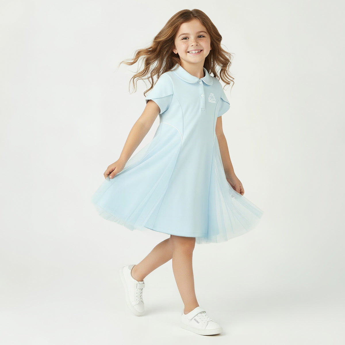 Kappa Collared Short Sleeve Polo Dress with Tulle Overlay