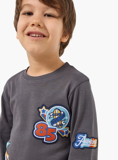 Juniors Cotton Crew Neck Long Sleeves Pyjama Set with Bear Print-boys-clothing-nightwear-image-5