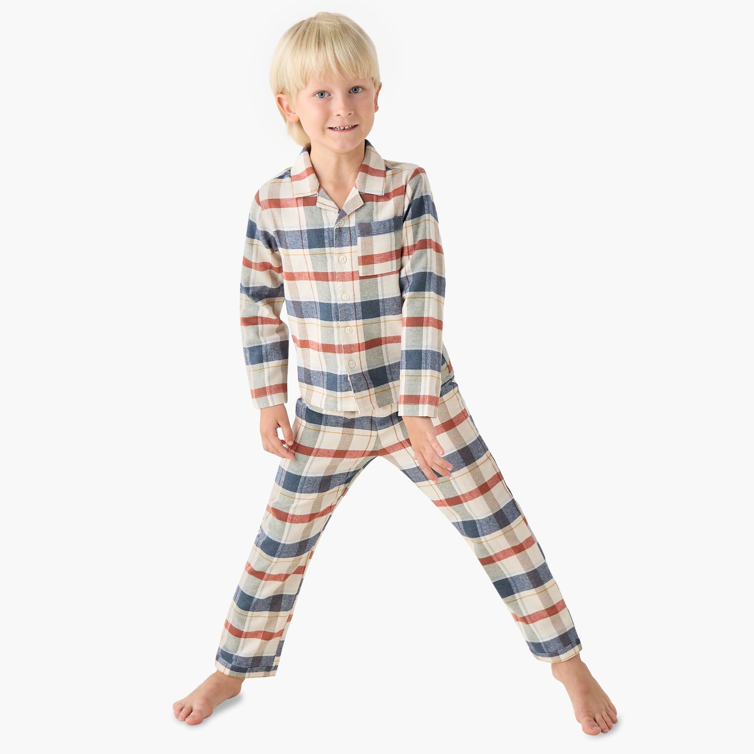 Juniors Cotton Camp Collar Long Sleeves Pyjama Set with Checked Design - Multicolour / 2-3 yrs
