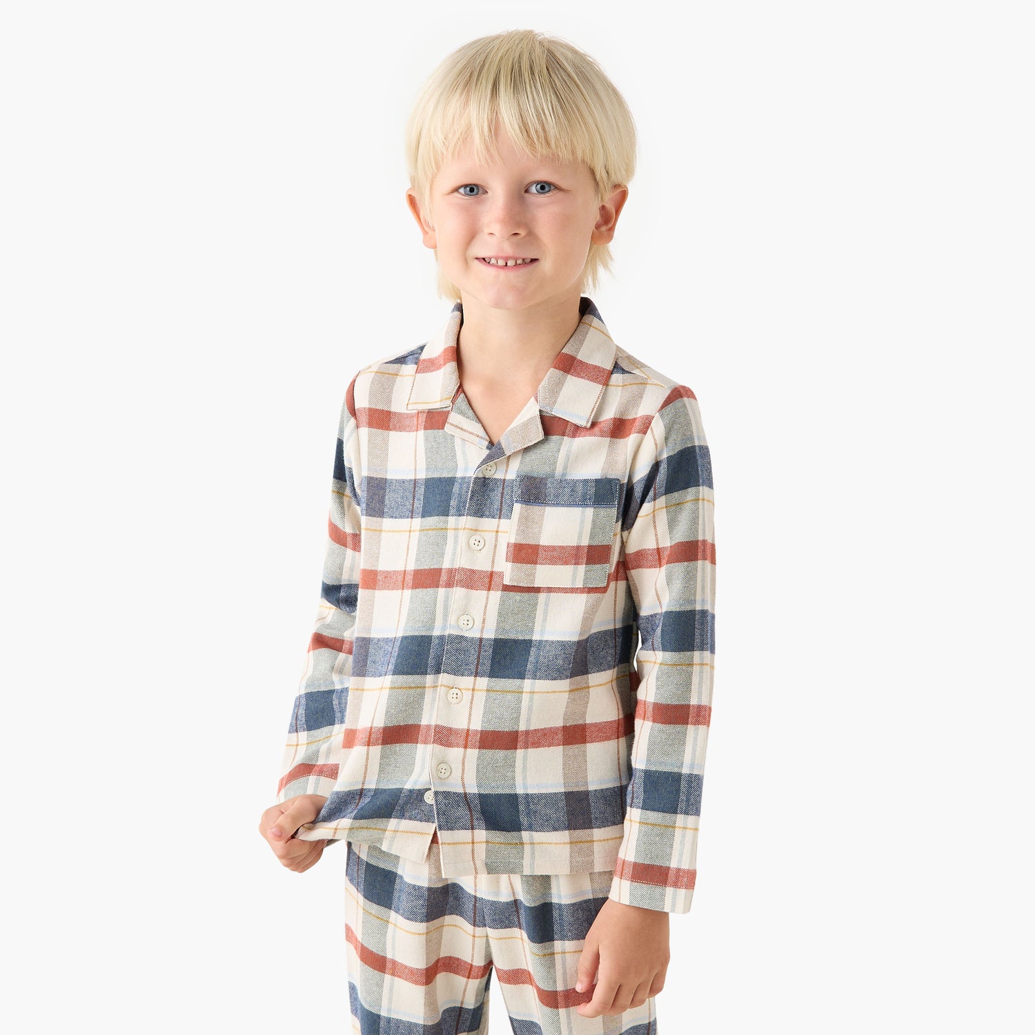Juniors Cotton Camp Collar Long Sleeves Pyjama Set with Checked Design