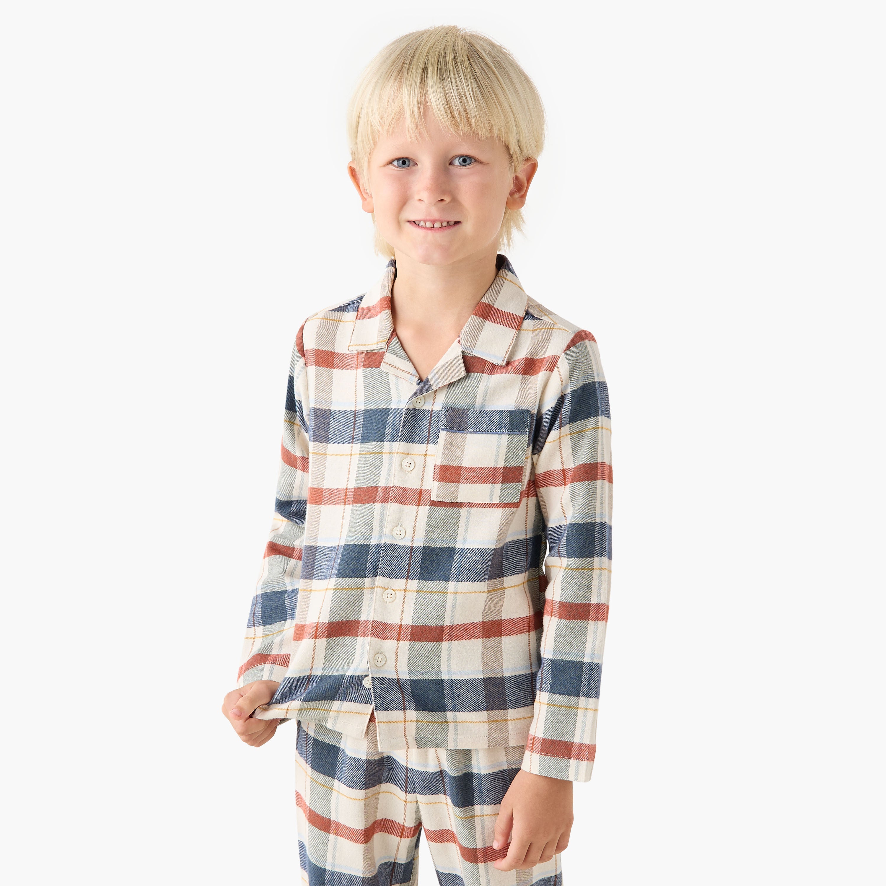 Juniors Cotton Camp Collar Long Sleeves Pyjama Set with Checked Design