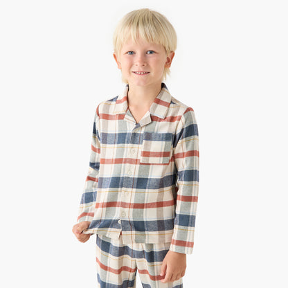 Juniors Cotton Camp Collar Long Sleeves Pyjama Set with Checked Design
