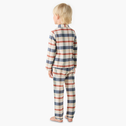 Juniors Cotton Camp Collar Long Sleeves Pyjama Set with Checked Design