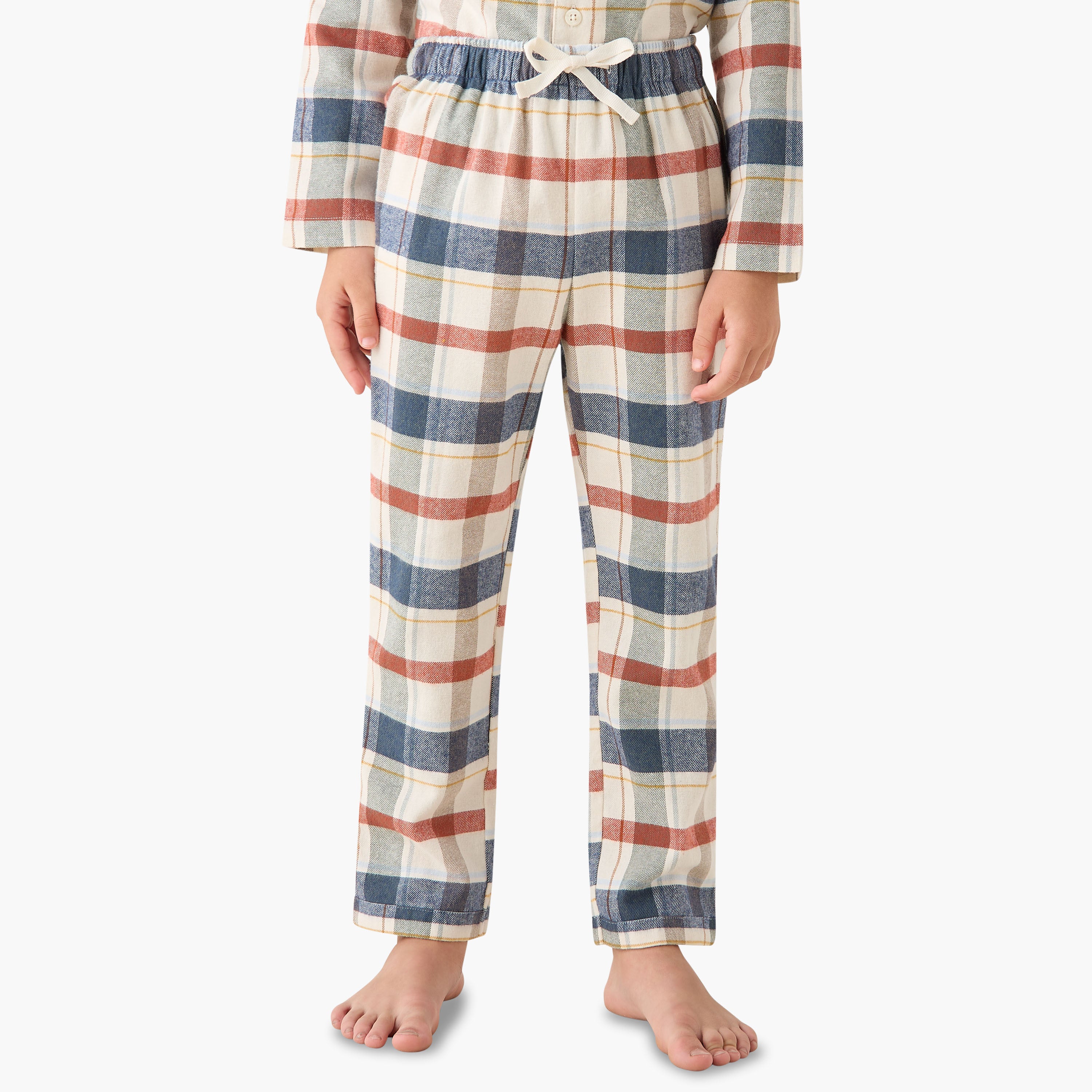Juniors Cotton Camp Collar Long Sleeves Pyjama Set with Checked Design