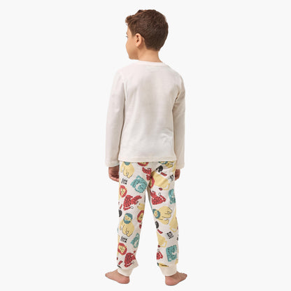 Pack of 2 Juniors Cotton Crew Neck Long Sleeves Pyjama Set with Assorted Print