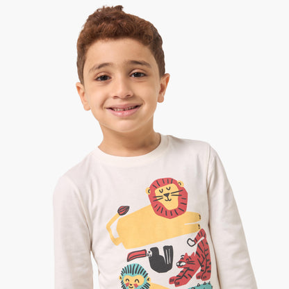 Pack of 2 Juniors Cotton Crew Neck Long Sleeves Pyjama Set with Assorted Print