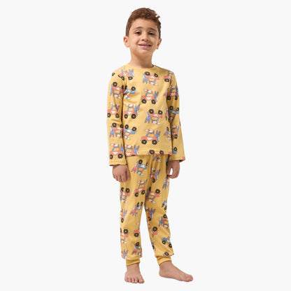 Pack of 2 Juniors Cotton Crew Neck Long Sleeves Pyjama Set with Assorted Print