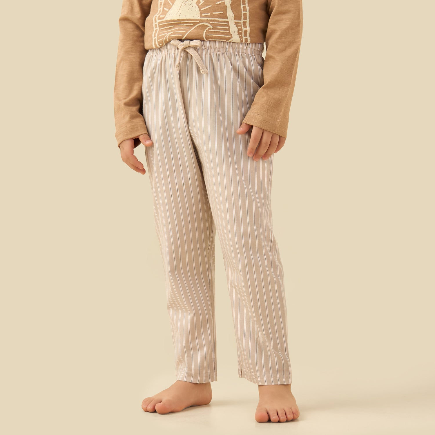 Juniors Cotton Crew Neck Long Sleeve Pyjama Set with Drawstring Closure