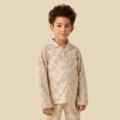 Juniors Collared Long Sleeves Pyjama Set with Palm Tree Print