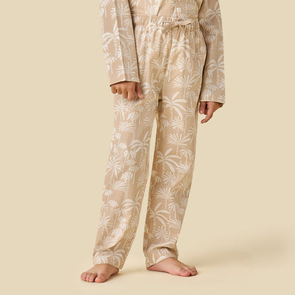 Juniors Collared Long Sleeves Pyjama Set with Palm Tree Print