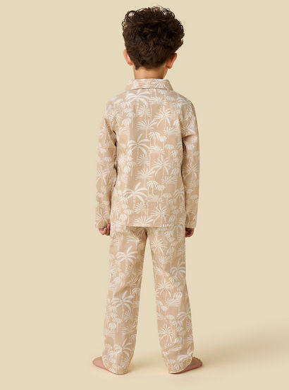 Juniors Collared Long Sleeves Pyjama Set with Palm Tree Print-boys-clothing-nightwear-image-4