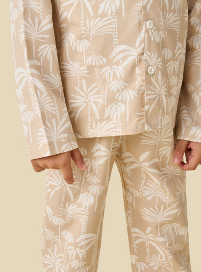 Juniors Collared Long Sleeves Pyjama Set with Palm Tree Print-boys-clothing-nightwear-image-5