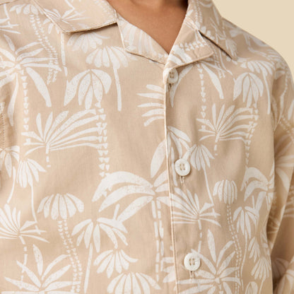 Juniors Collared Long Sleeves Pyjama Set with Palm Tree Print