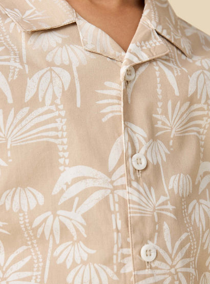 Juniors Collared Long Sleeves Pyjama Set with Palm Tree Print-boys-clothing-nightwear-image-6