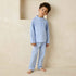 Juniors Cotton Mandarin Collar Long Sleeve Pyjama Set with Stripes - Blue / 2-3 yrs