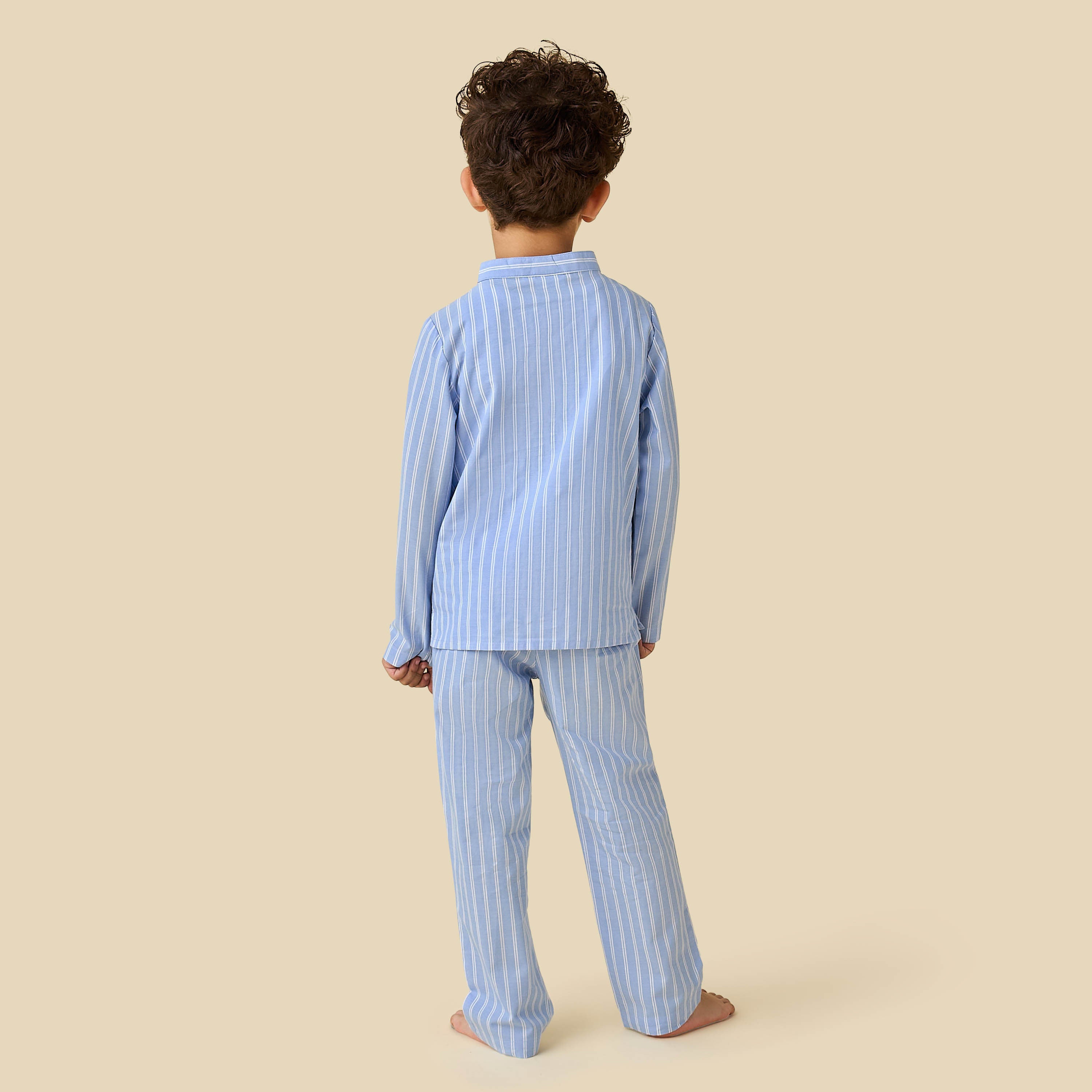 Juniors Cotton Mandarin Collar Long Sleeve Pyjama Set with Stripes