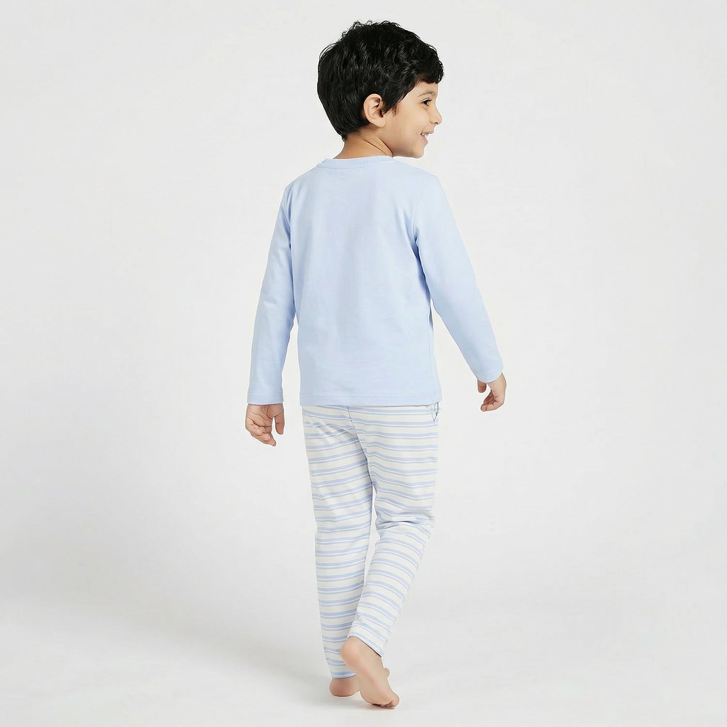 Juniors Cotton Crew Neck Long Sleeve Pyjama Set with Nautical Print