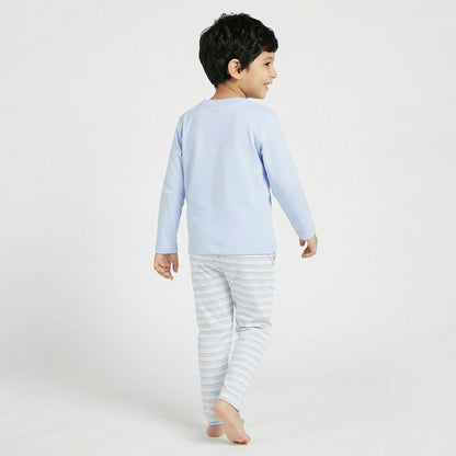 Juniors Cotton Crew Neck Long Sleeve Pyjama Set with Nautical Print
