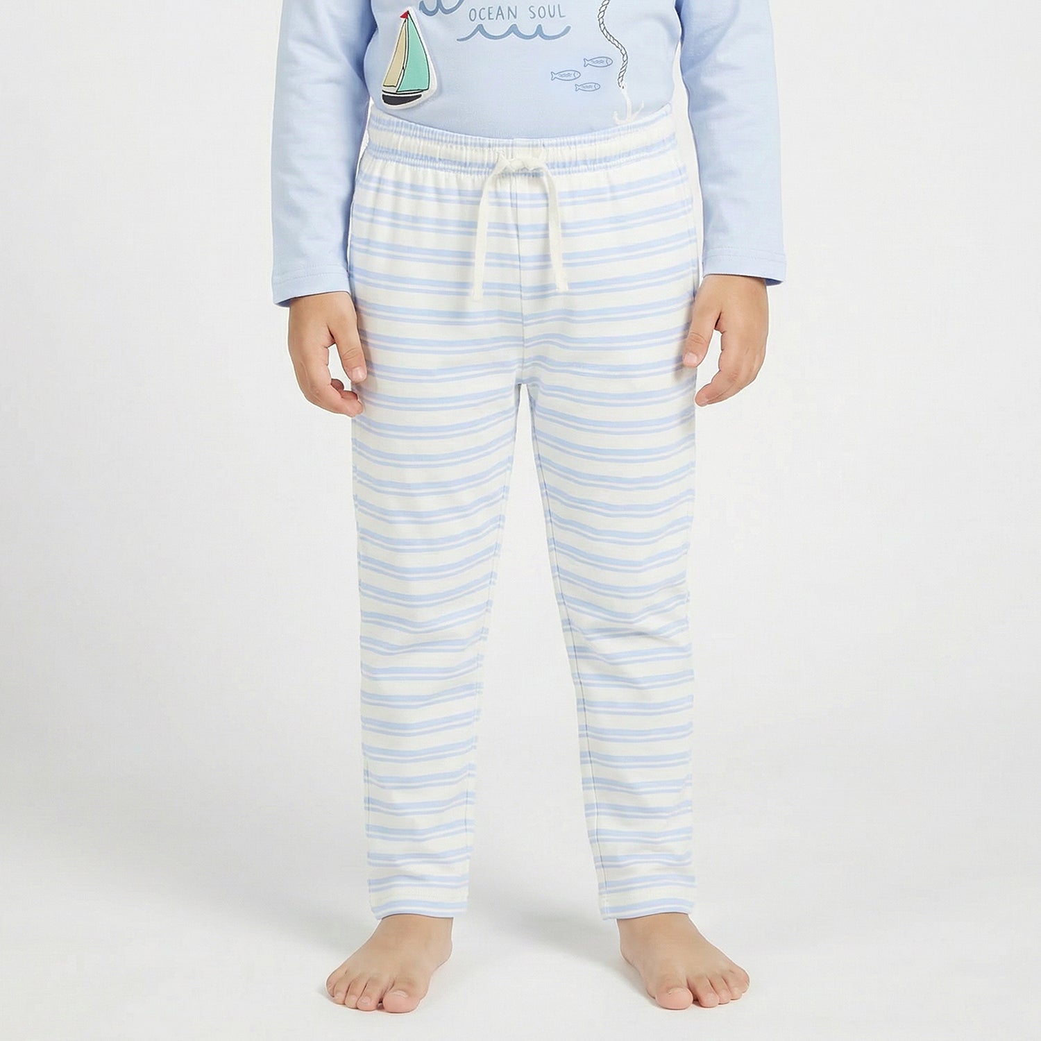 Juniors Cotton Crew Neck Long Sleeve Pyjama Set with Nautical Print