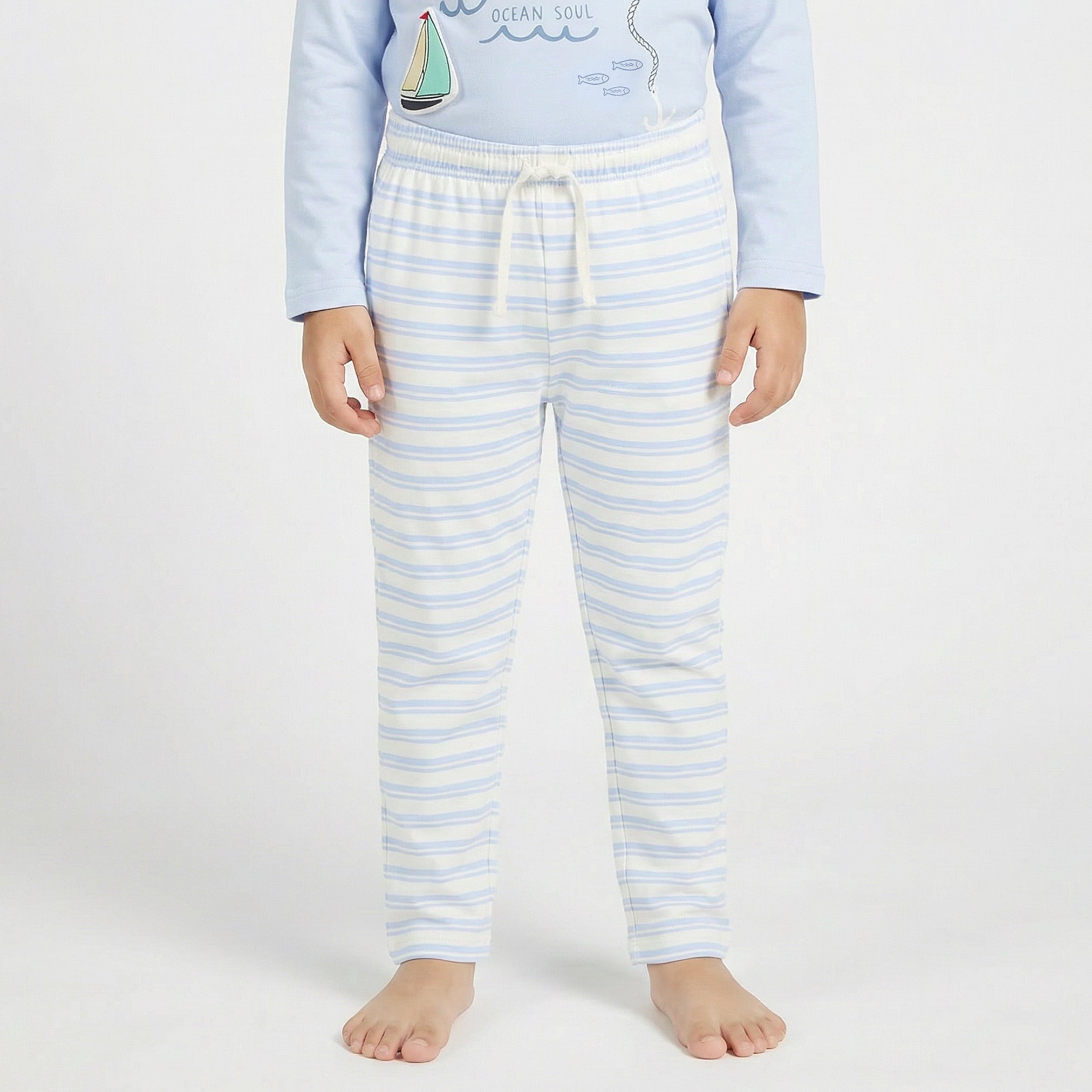 Juniors Cotton Crew Neck Long Sleeve Pyjama Set with Nautical Print