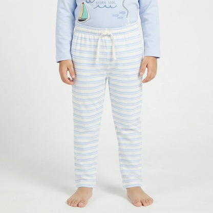 Juniors Cotton Crew Neck Long Sleeve Pyjama Set with Nautical Print