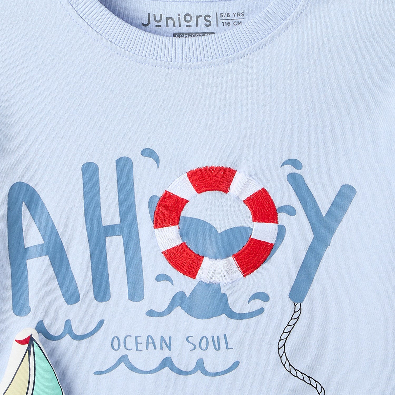 Juniors Cotton Crew Neck Long Sleeve Pyjama Set with Nautical Print