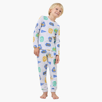 Pack of 2 Juniors Cotton Crew Neck Long Sleeves Pyjama Set with Varsity Print