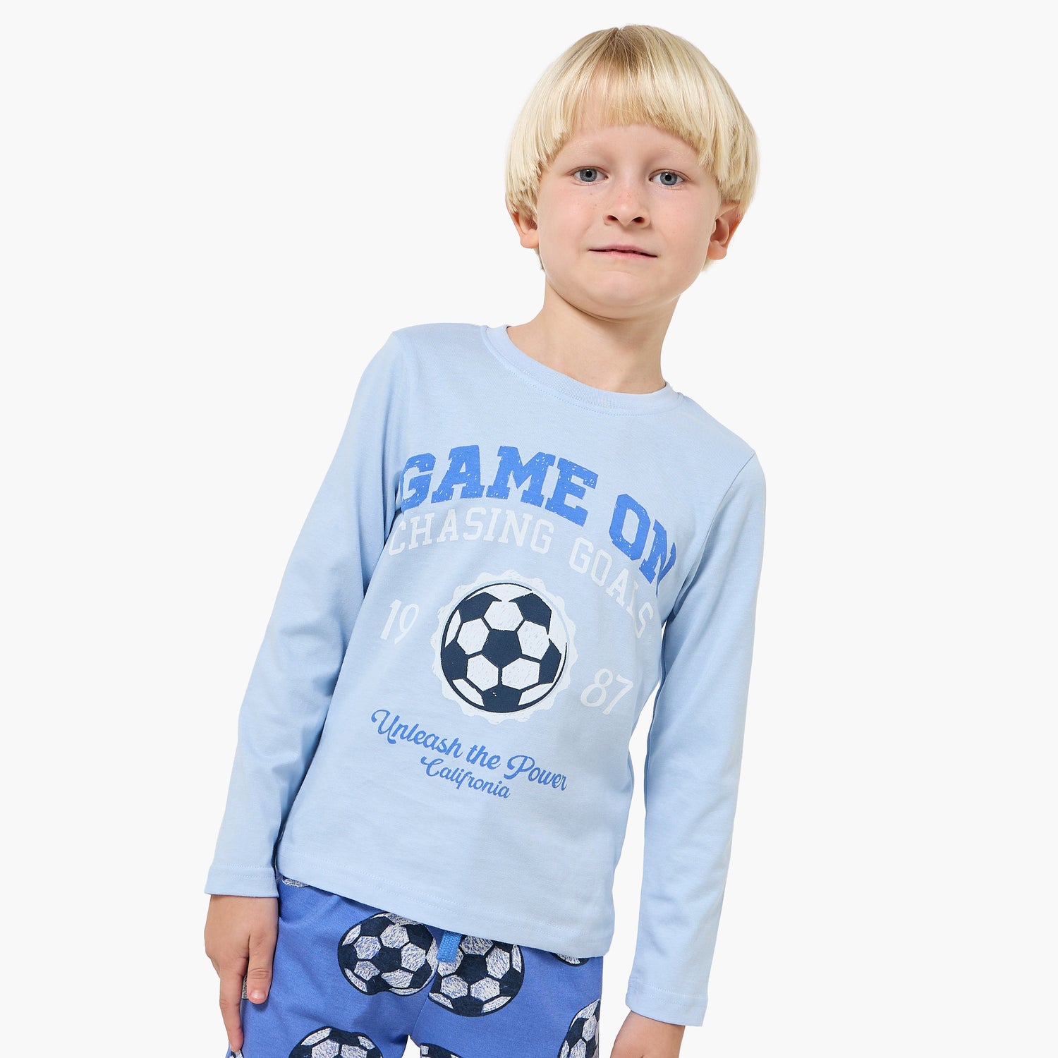 Pack of 2 Juniors Cotton Crew Neck Long Sleeves Pyjama Set with Varsity Print