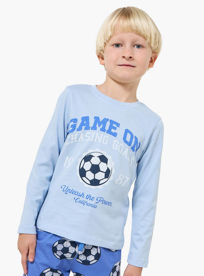 Pack of 2 Juniors Cotton Crew Neck Long Sleeves Pyjama Set with Varsity Print-boys-clothing-setsandcoords-image-3