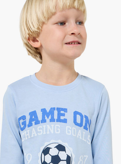 Pack of 2 Juniors Cotton Crew Neck Long Sleeves Pyjama Set with Varsity Print-boys-clothing-setsandcoords-image-6