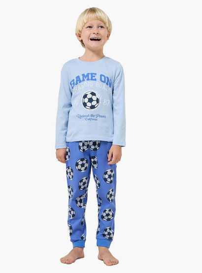 Pack of 2 Juniors Cotton Crew Neck Long Sleeves Pyjama Set with Varsity Print-boys-clothing-setsandcoords-image-8