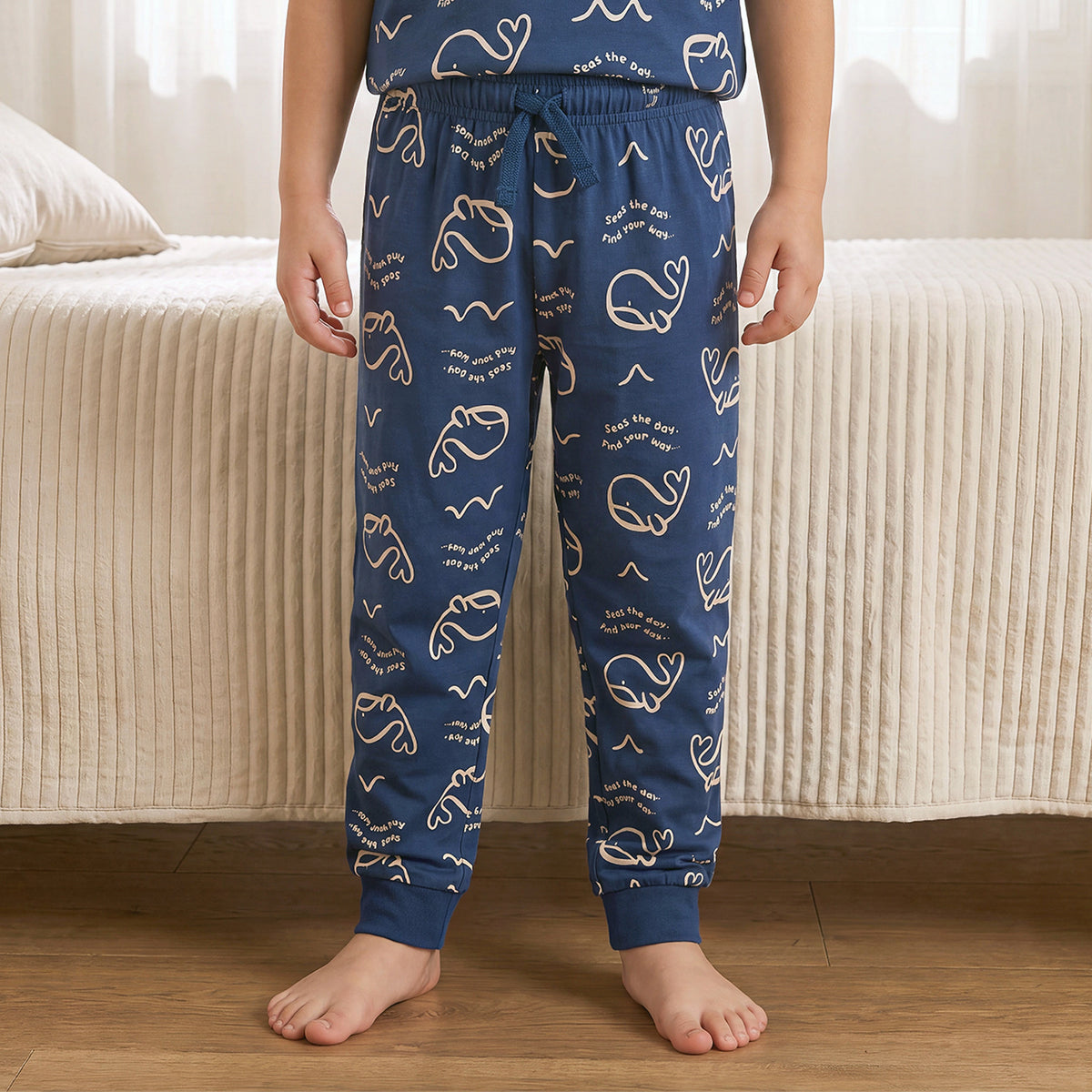 Pack of 2 Juniors Cotton Crew Neck Short Sleeves Pyjama Set with Aquatic Print