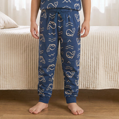 Pack of 2 Juniors Cotton Crew Neck Short Sleeves Pyjama Set with Aquatic Print