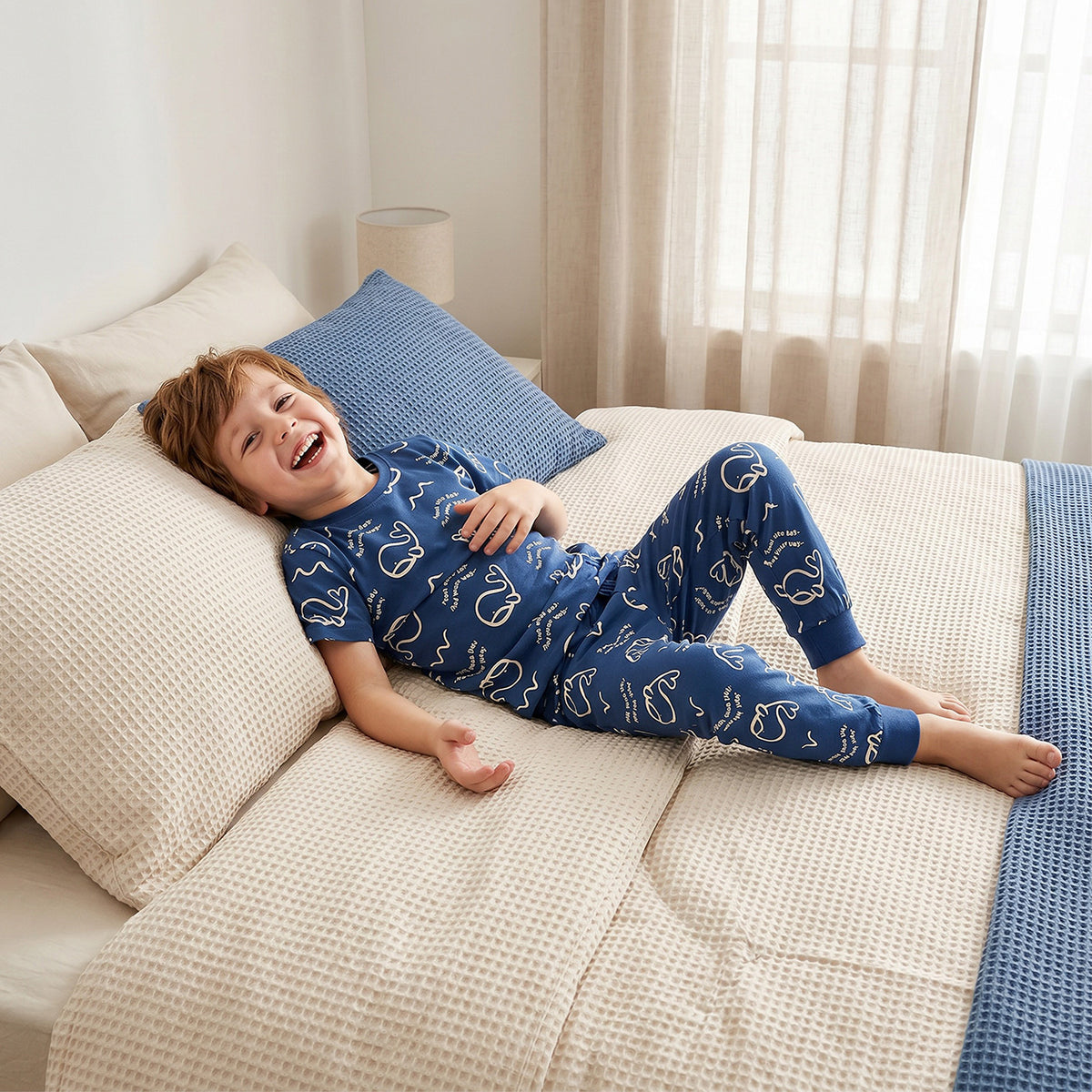 Pack of 2 Juniors Cotton Crew Neck Short Sleeves Pyjama Set with Aquatic Print