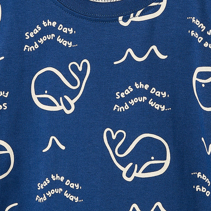 Pack of 2 Juniors Cotton Crew Neck Short Sleeves Pyjama Set with Aquatic Print