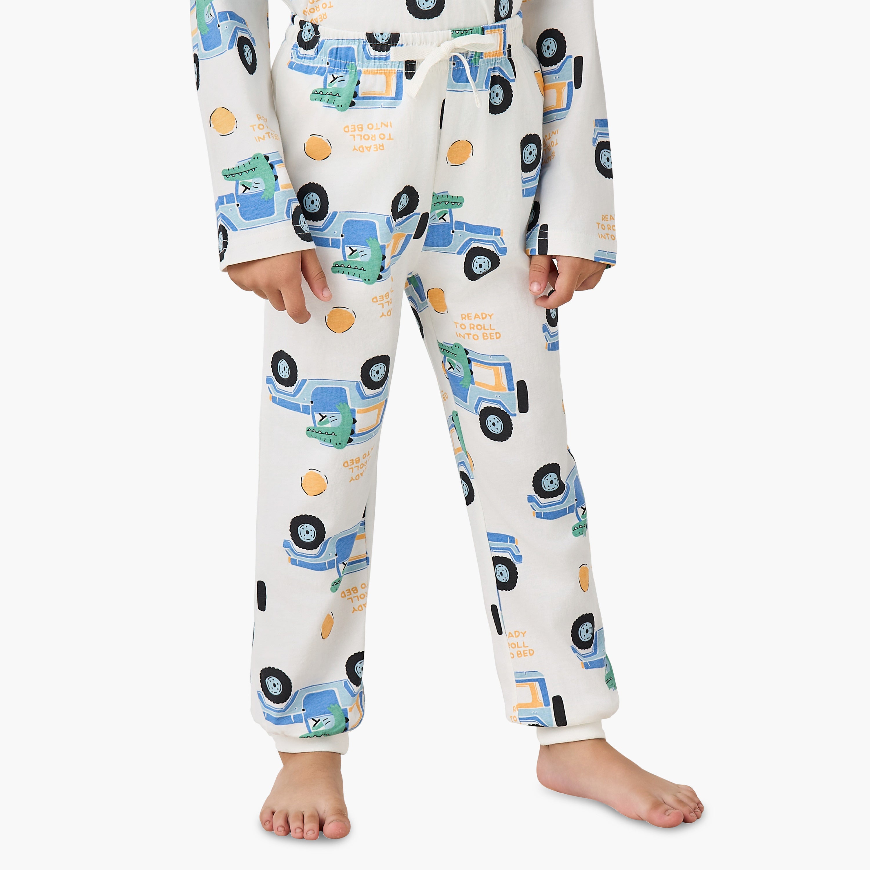 Juniors Cotton Round Neck Long Sleeve Pyjama Set with Wild Animal Print