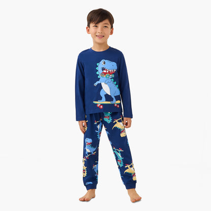 Juniors Cotton Round Neck Long Sleeves Pyjama Set with Graphic Print