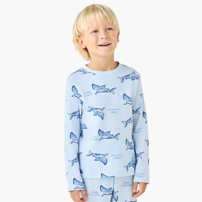 Juniors Cotton Crew Neck Long Sleeves Pyjama Set with Wild Animal Print