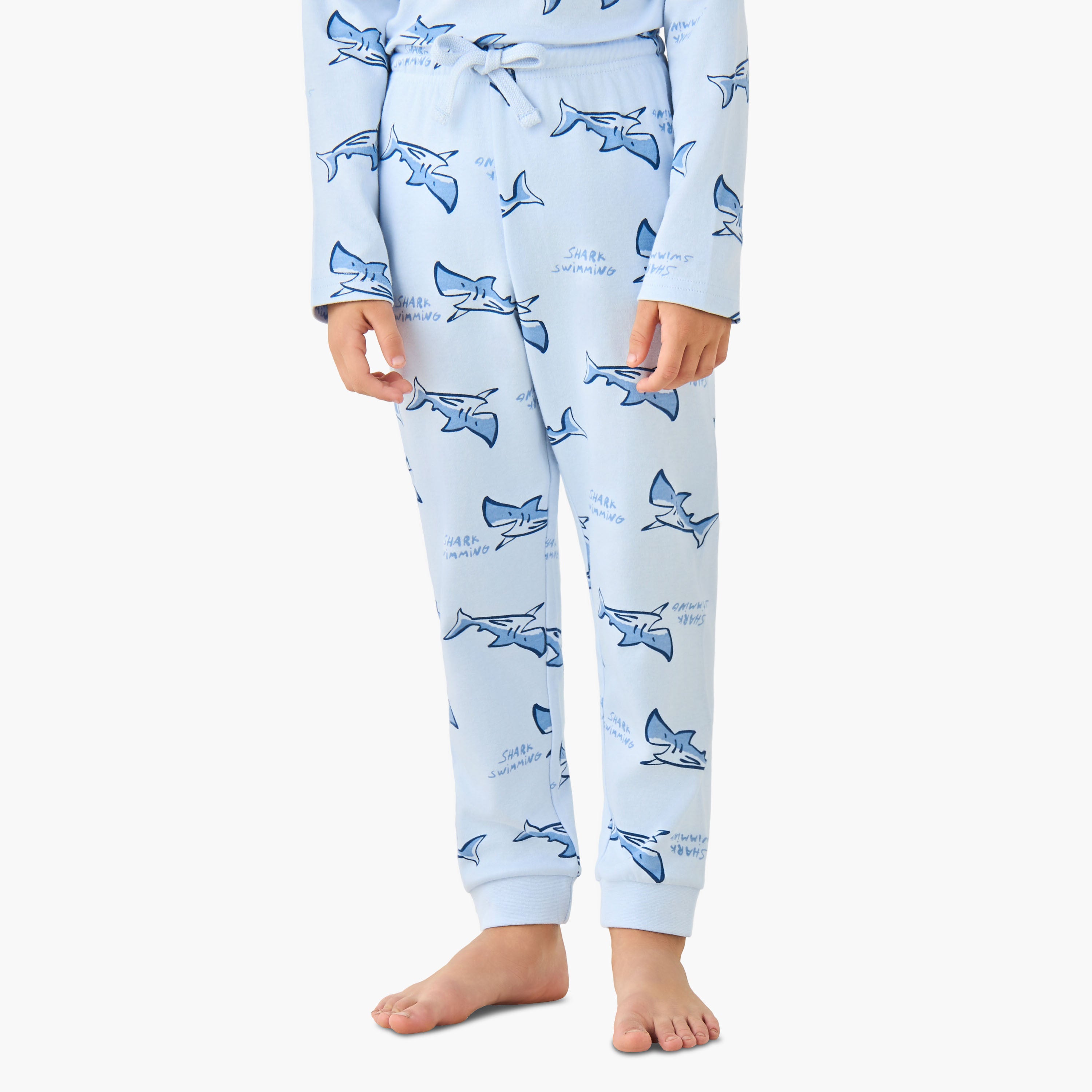 Juniors Cotton Crew Neck Long Sleeves Pyjama Set with Wild Animal Print