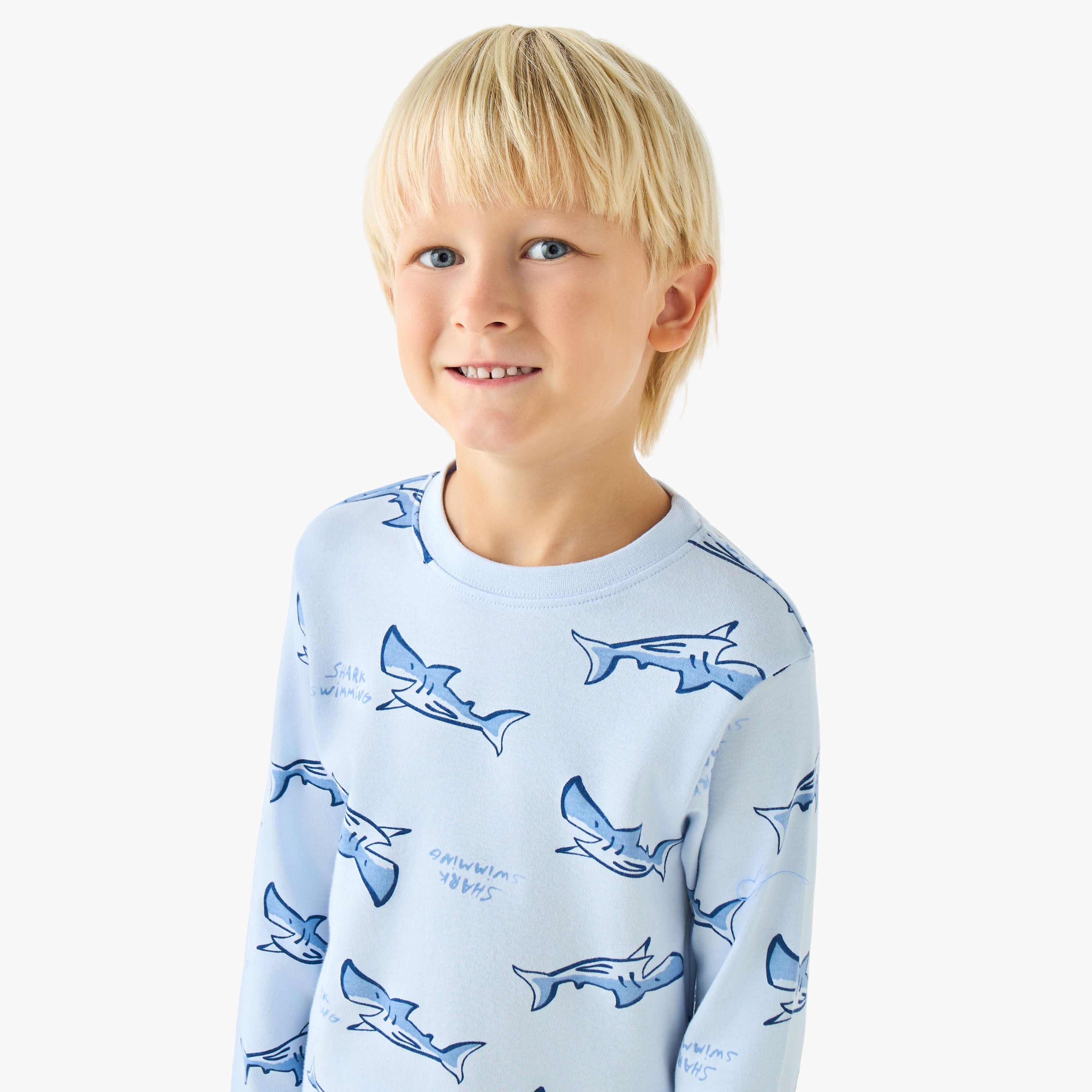 Juniors Cotton Crew Neck Long Sleeves Pyjama Set with Wild Animal Print