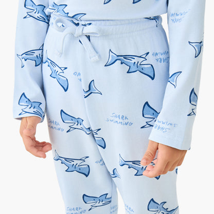 Juniors Cotton Crew Neck Long Sleeves Pyjama Set with Wild Animal Print