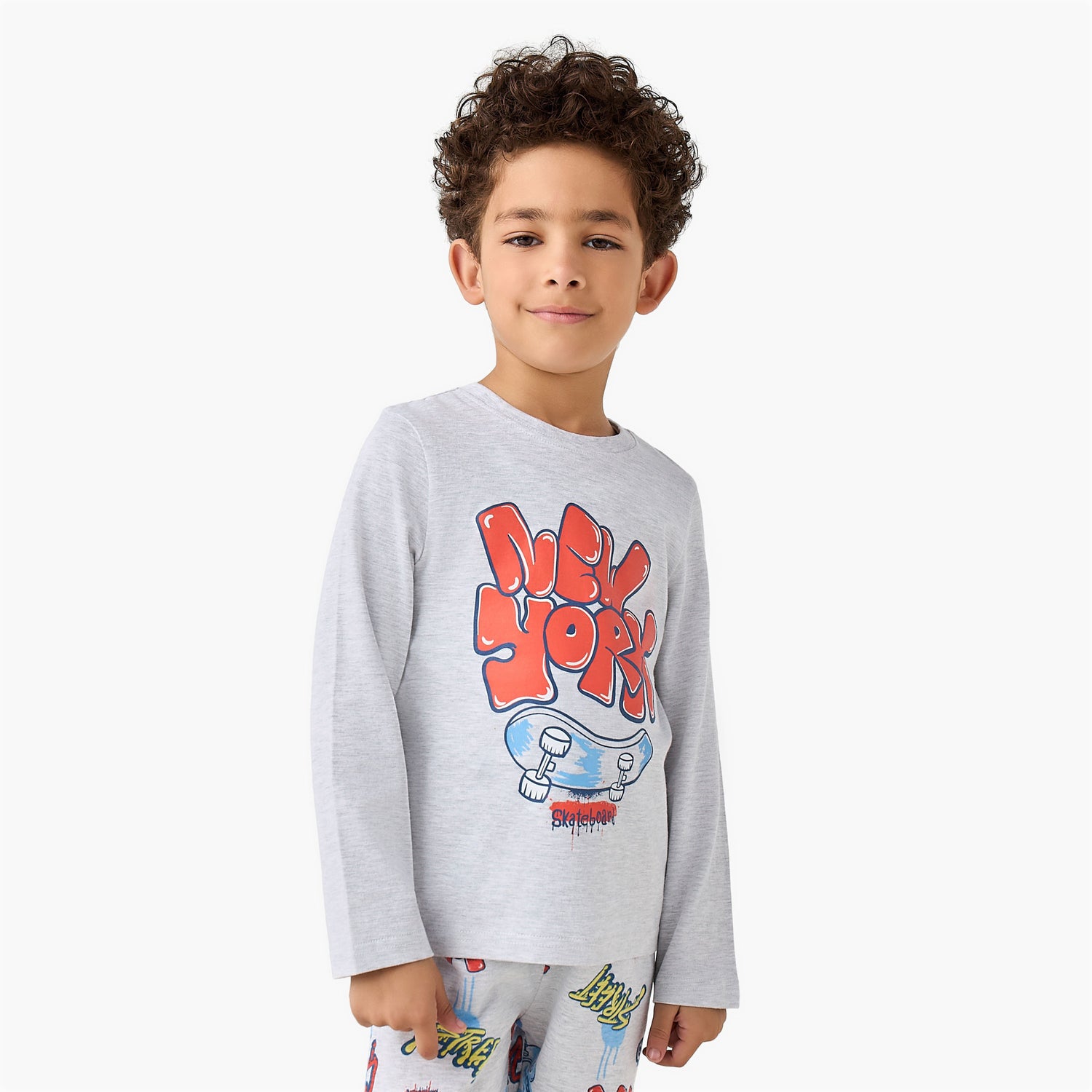 Juniors Cotton Round Neck Long Sleeves Pyjama Set with Graphic Print