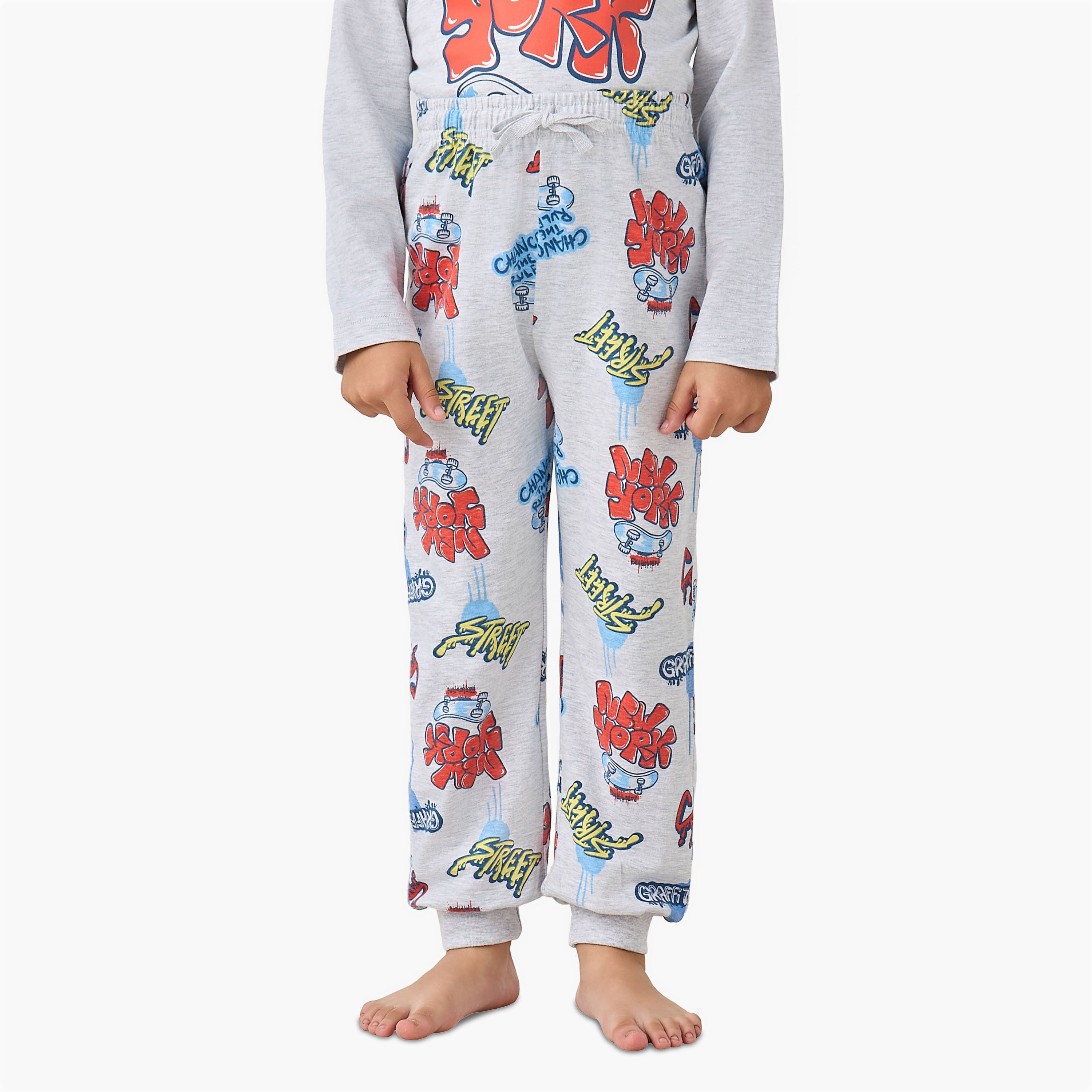 Juniors Cotton Round Neck Long Sleeves Pyjama Set with Graphic Print