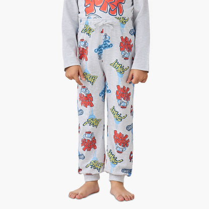 Juniors Cotton Round Neck Long Sleeves Pyjama Set with Graphic Print