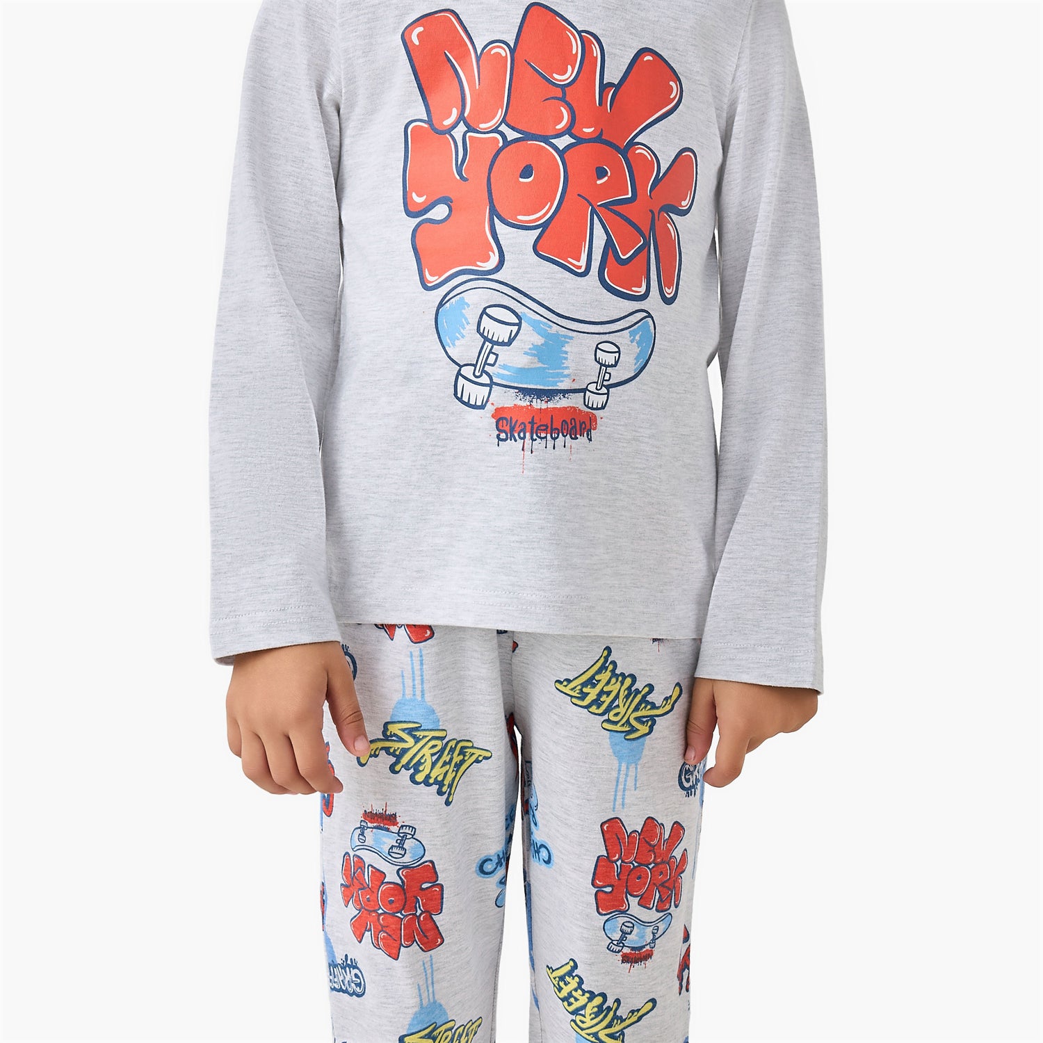 Juniors Cotton Round Neck Long Sleeves Pyjama Set with Graphic Print