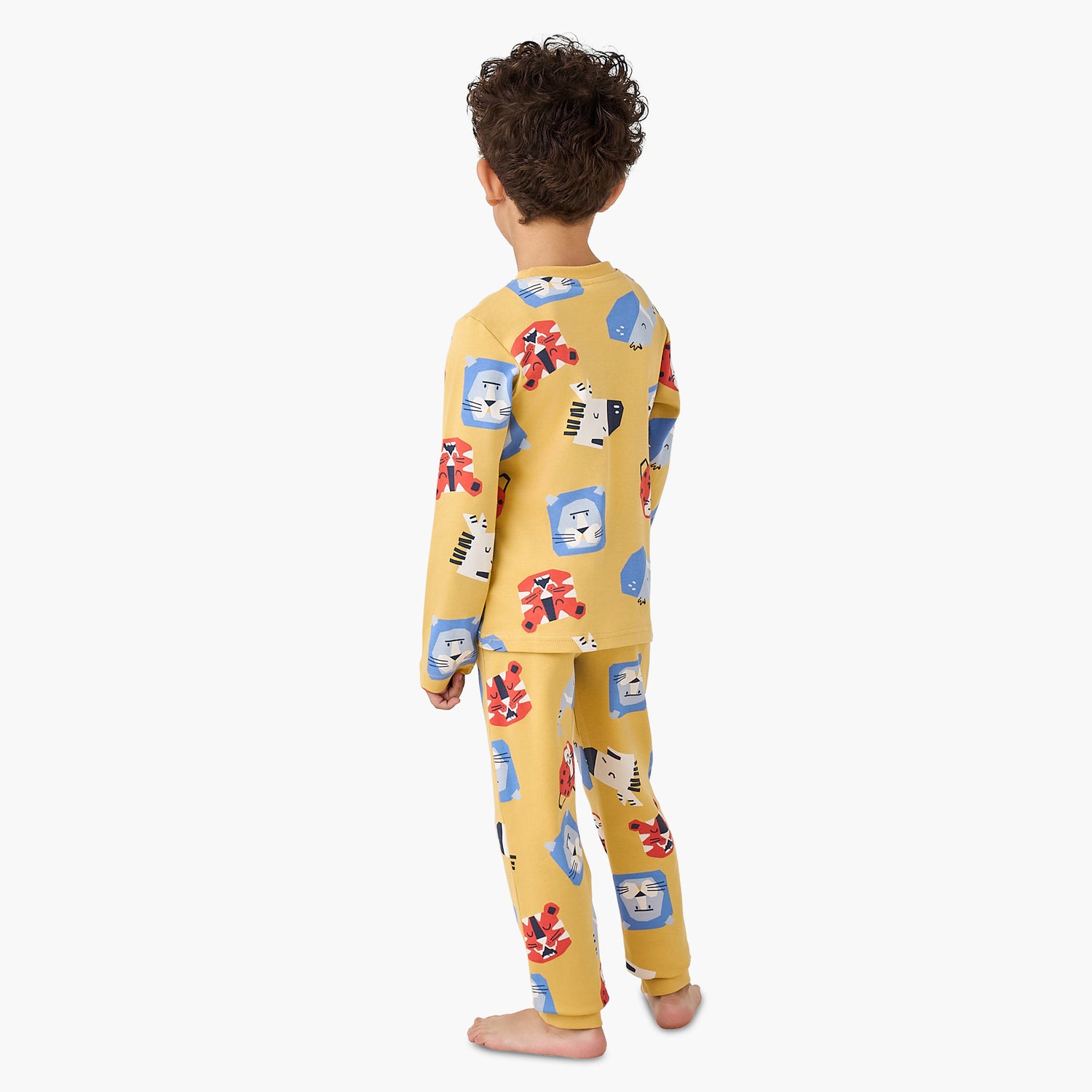 Juniors Cotton Round Neck Long Sleeve Pyjama Set with Wild Animal Print