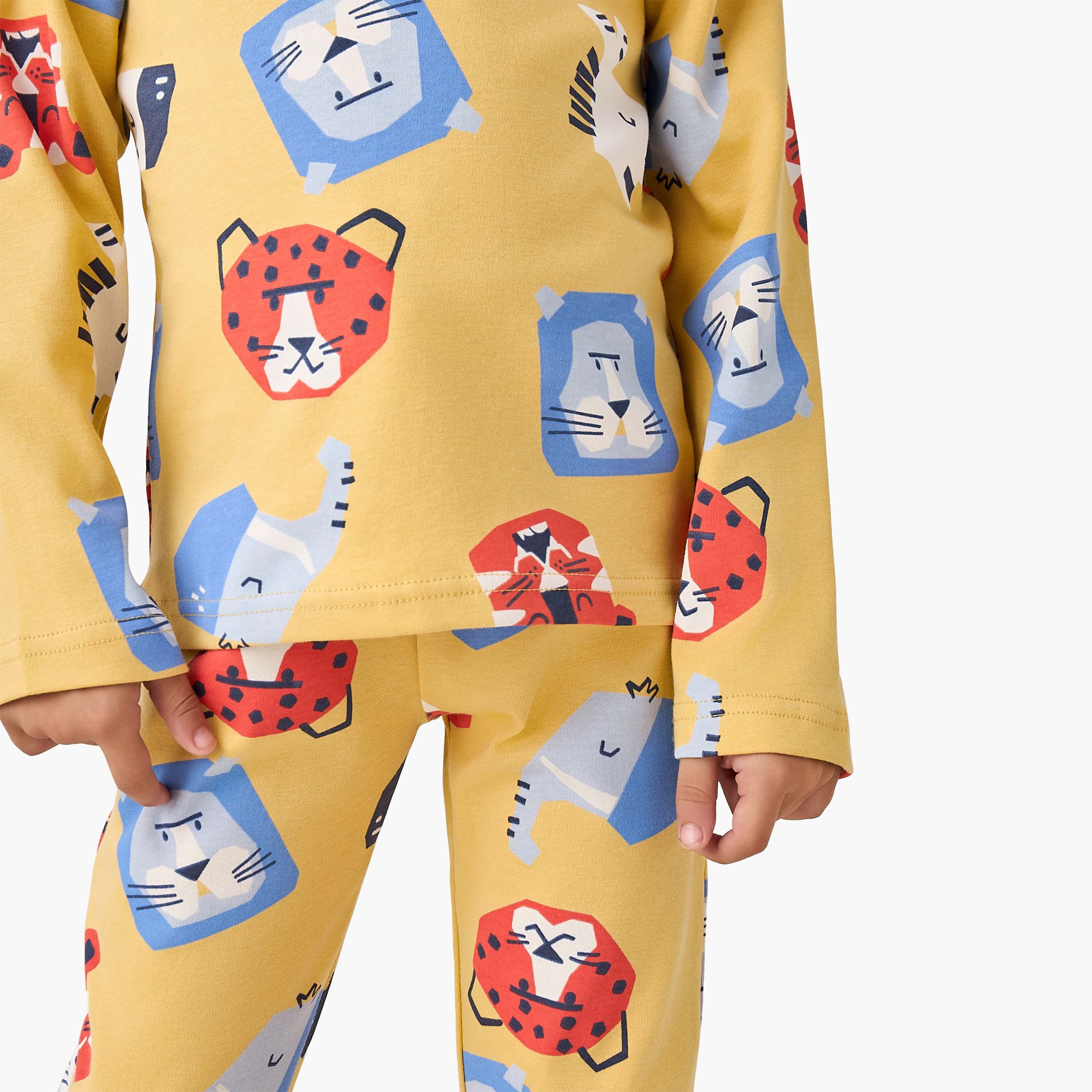 Juniors Cotton Round Neck Long Sleeve Pyjama Set with Wild Animal Print