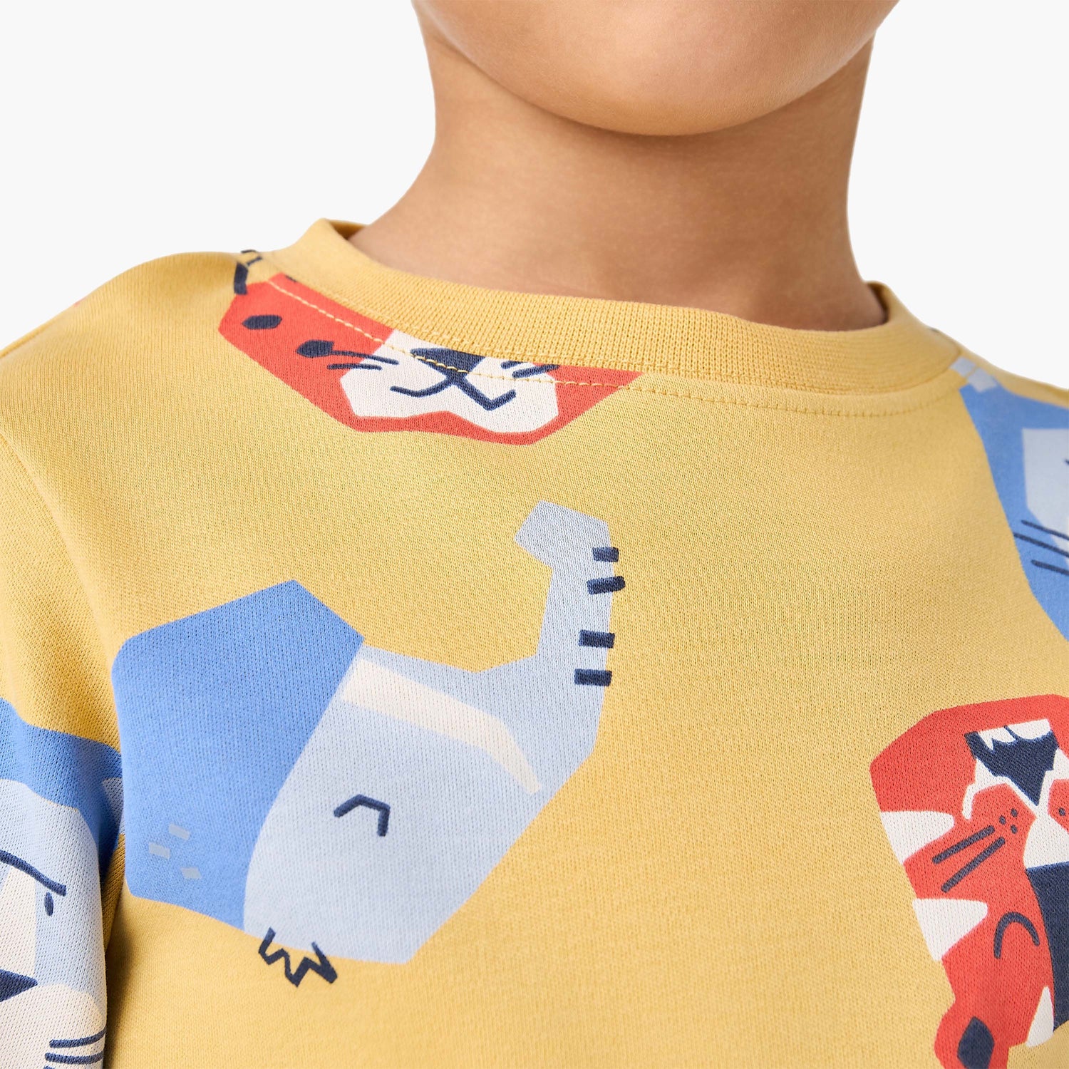 Juniors Cotton Round Neck Long Sleeve Pyjama Set with Wild Animal Print